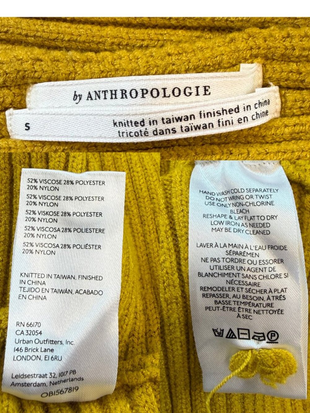 Anthropologie Ribbed Pullover Dolman Sleeve Jumper Golden Yellow Size Small - Picture 8 of 8